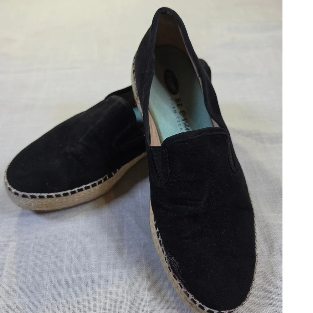 Dr. Scholls Be Energized Black Suede Espadrille Slip On Platform Flats 0264